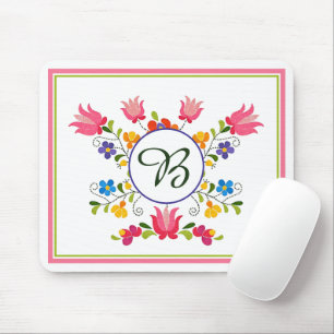 Blumenstickerei-Monogramm-Mauspad Mousepad