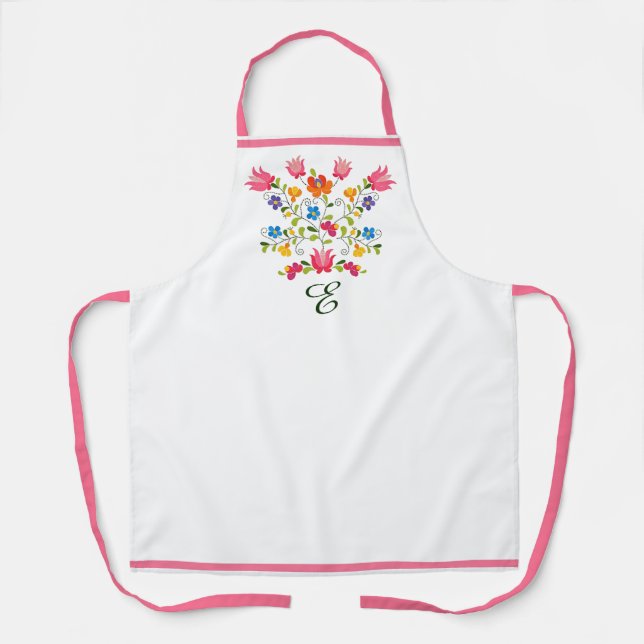 Blumenstickerei-Monogramm Schürze (Vorderseite)