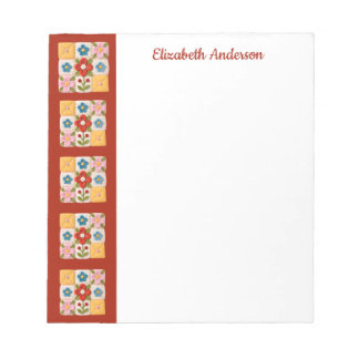 Blumenstickerei-Quiltblock-Rand-Notizblock Notizblock