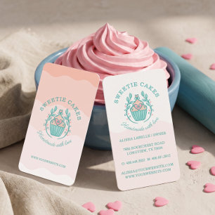 Blumenstil Bäckerei Cupcake Logo Blush Rosa Ombre Visitenkarte