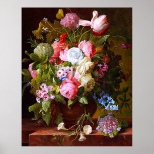 Blumenstilleben aus Rosen, Tulpen und Hyazinthen Poster