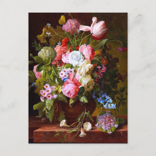 Blumenstillleben aus Rosen, Tulpen und Hyazinthen Postkarte