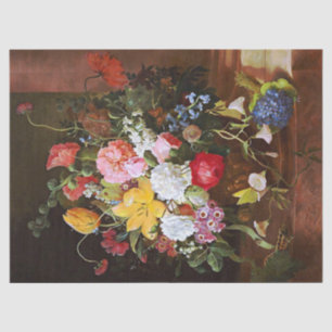 Blumenstillleben aus Rosen, Tulpen und Veilchen Seidenpapier