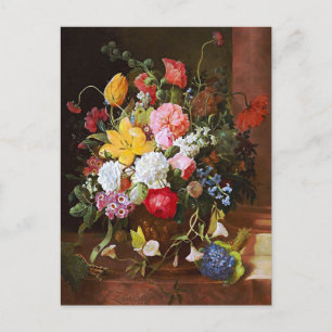 Blumenstillleben mit Rosen, Tulpen und Veilchen Postkarte