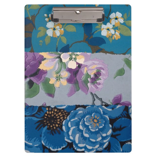 Blumenstoff-Patchwork (Blau) Personalisiert Klemmbrett (Vorderseite)