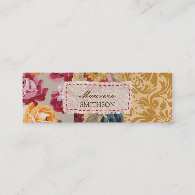 Blumenstoff-Patchwork (Gold) Personalisiert Mini Visitenkarte (Vorderseite)