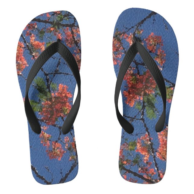Blumenstoffe Blau, schwarz, Flip Flops (Fußbett)