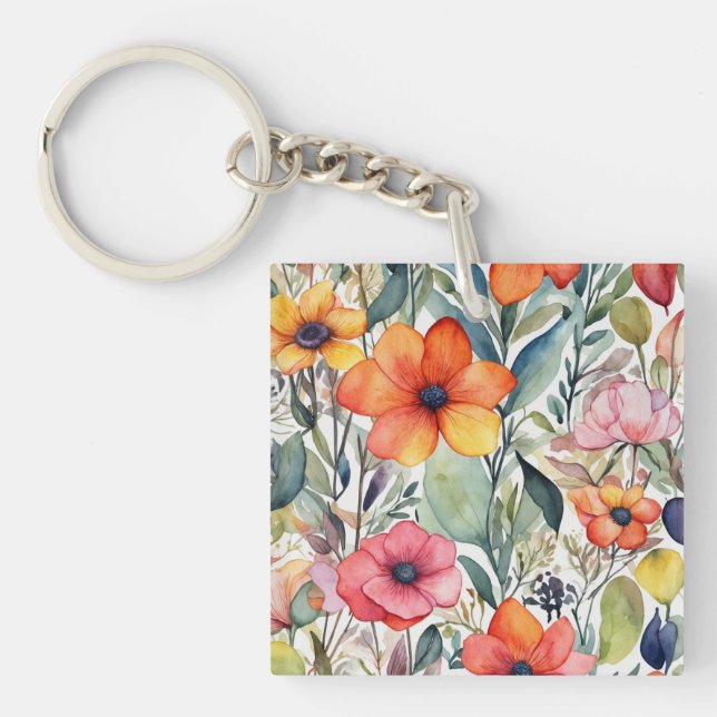 Blumenstrahlen: Lebhafte Design-Freuden Schlüsselanhänger (Vorderseite)
