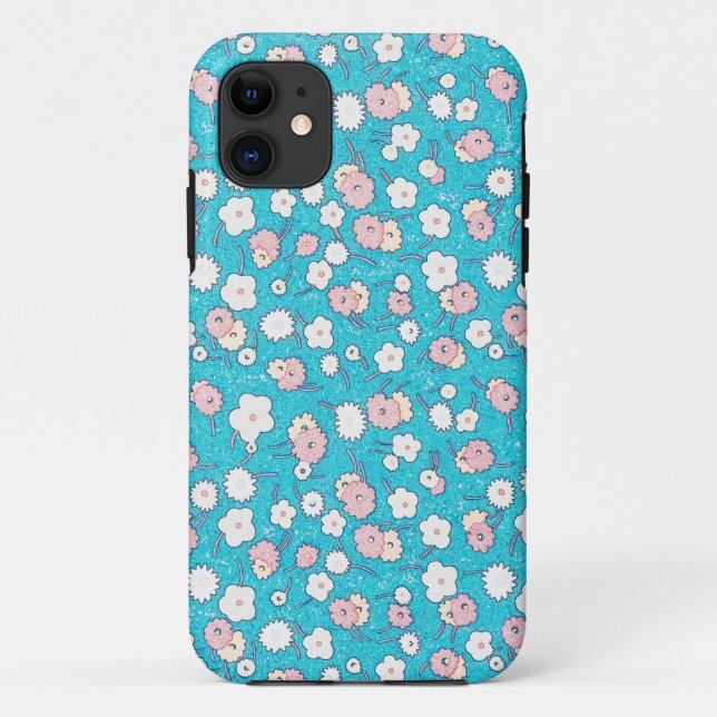 Blumenstrauber Vintage Blume Türkisblau Case-Mate iPhone Hülle (Rückseite)