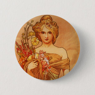 Blumenstrauß Alphonse (Alfons) Mucha Button