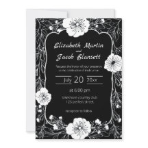 Blumenstrauß Art White and Black Wedding Einladung
