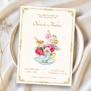 Blumenstrauß ästhetische Teetasse Hochzeit Einladung