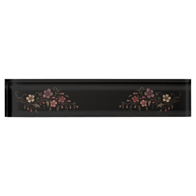 Blumenstrauß auf Schwarz Namensplakette (Vorderseite)