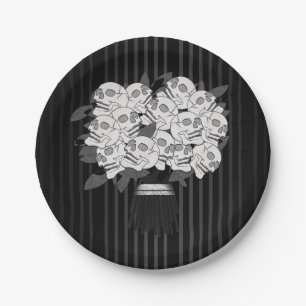 Blumenstrauß aus Totenkopfrosen Schwarz-Weiß-Party Pappteller
