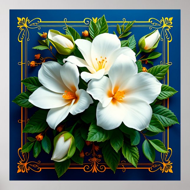 Blumenstrauß aus weißem Blume Poster (Vorne)