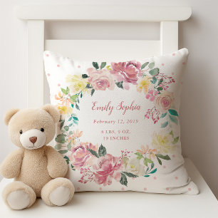 Blumenstrauß   Baby Girl Birth Stats Kissen