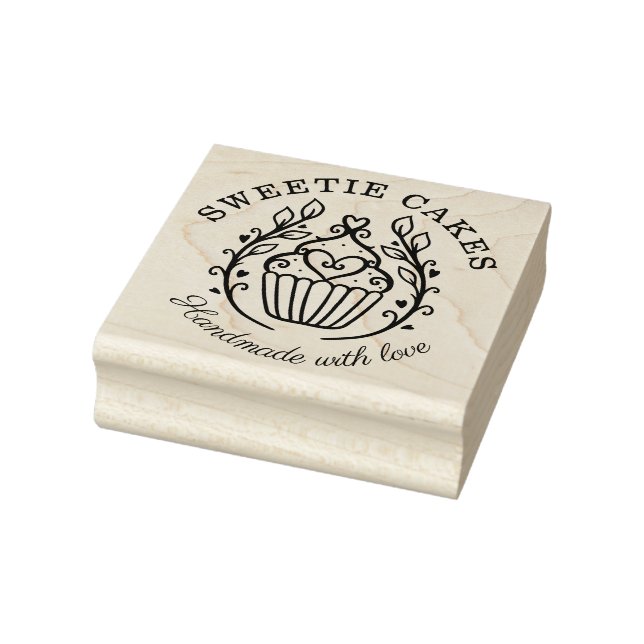 Blumenstrauß-Bäckerei Cupcake & Herz-Logo Gummistempel (Stempel)