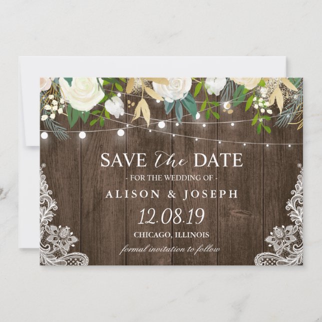 Blumenstrauß beleuchtet Rustikales Land Save the D Date (Vorderseite)