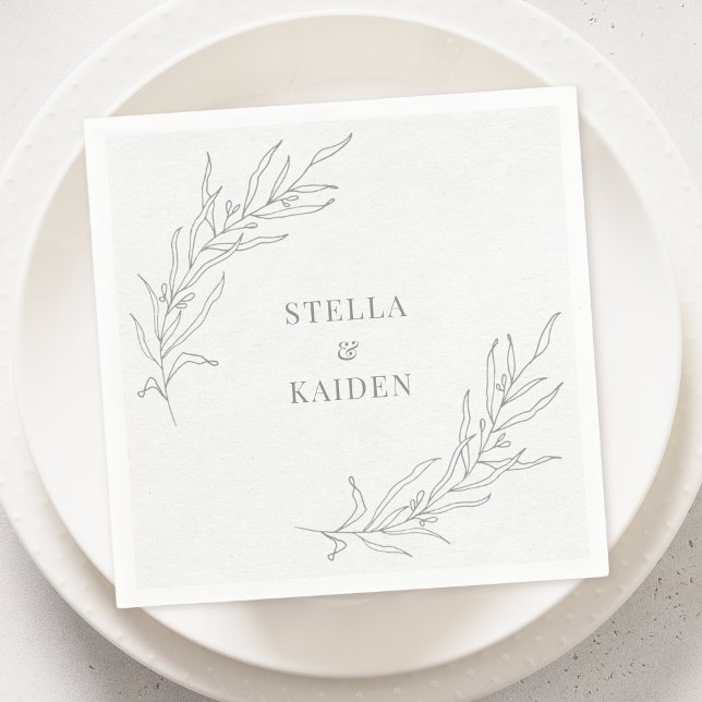 Blumenstrauß-Blätter Sketch Einfach Elegante Moder Serviette (Von Creator hochgeladen)