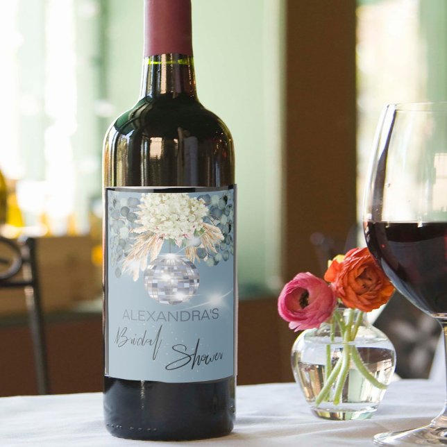 Blumenstrauß, blau Disco Brautparty Weinkarte Weinetikett (Von Creator hochgeladen)