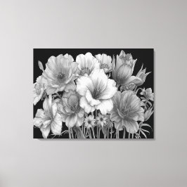Blumenstrauß blühender Blumen in S/W an einer Wand Leinwanddruck