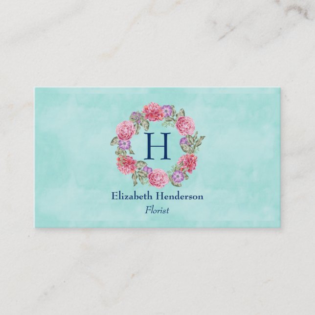 Blumenstrauß Blume Aquarell Rosa und Lila Visitenkarte (Vorderseite)