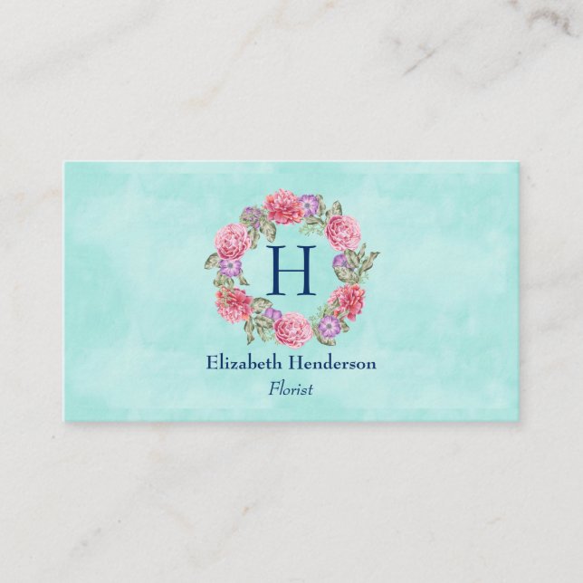 Blumenstrauß Blume Aquarell Rosa und Lila Visitenkarte (Vorderseite)
