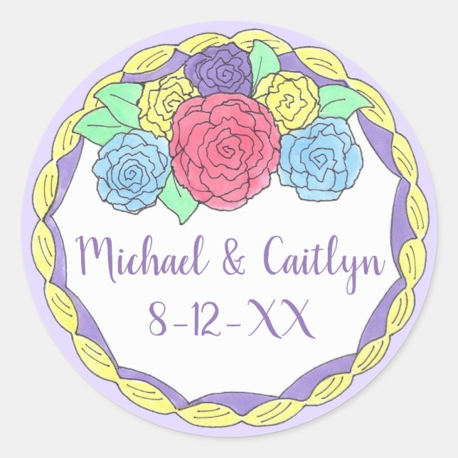 Blumenstrauß-Blume Rose Brautparty Hochzeitstorte Runder Aufkleber (Vorderseite)