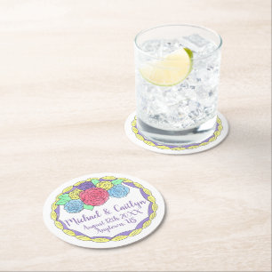 Blumenstrauß-Blume Rose Brautparty Hochzeitstorte Runder Pappuntersetzer