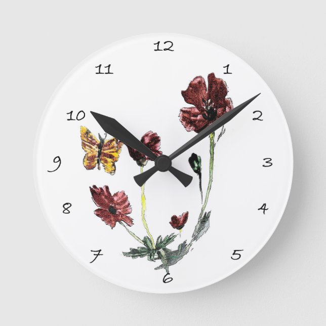 Blumenstrauß-Blume Runde Wanduhr (Vorderseite)