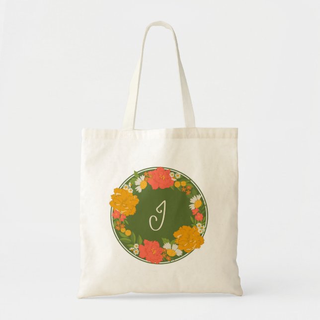 Blumenstrauß Brautparty Geschenk mit Monogramm Tragetasche (Vorne)