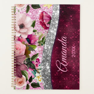 Blumenstrauß Burgund Pink Silber Imitate Glitzer M Planer