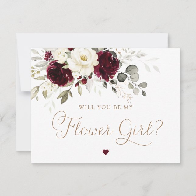 Blumenstrauß Burgund Weiße Grünpflanzen Hochzeit G Einladung (Vorderseite)