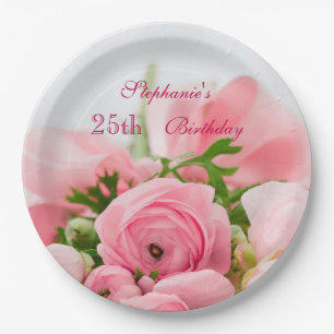 Blumenstrauß des rosa Rosen-25. Geburtstages Pappteller
