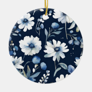 Blumenstrauß Elegant Aquarell Blau Keramik Ornament