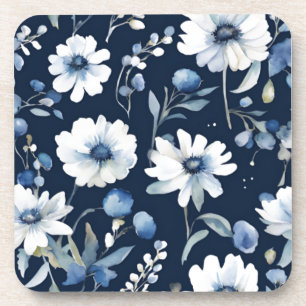 Blumenstrauß Elegante Aquarellmalerei Blau Getränkeuntersetzer