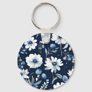Blumenstrauß Elegante Aquarellmalerei Blau Schlüsselanhänger