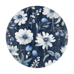 Blumenstrauß Elegante Aquarellmalerei Blau Schneidebrett