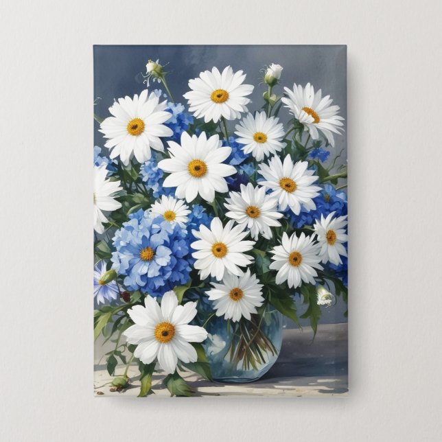 Blumenstrauß Elegante Margeriten Aquarell Button (Vorderseite)