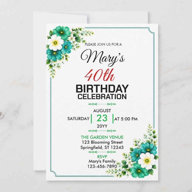 Blumenstrauß Florales Design Geburtstag Einladung (Vorderseite)
