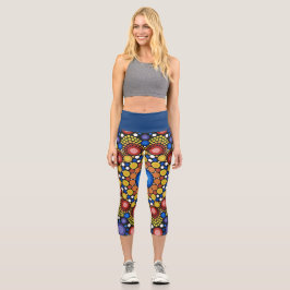 Blumenstrauß Fraktal Retro Mandala Capri Leggings