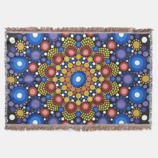 Blumenstrauß Fraktal Retro Mandala Decke (Vorderseite)