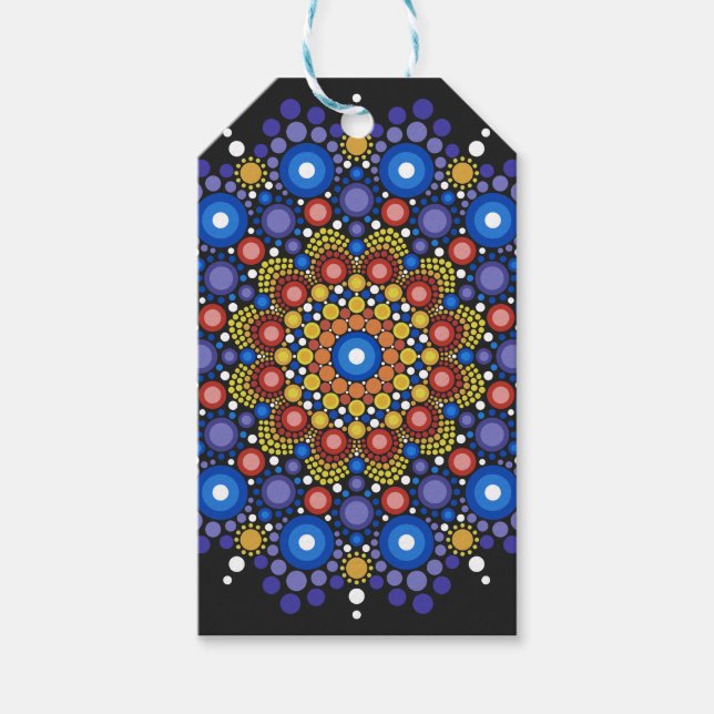 Blumenstrauß Fraktal Retro Mandala Geschenkanhänger (Vorderseite)