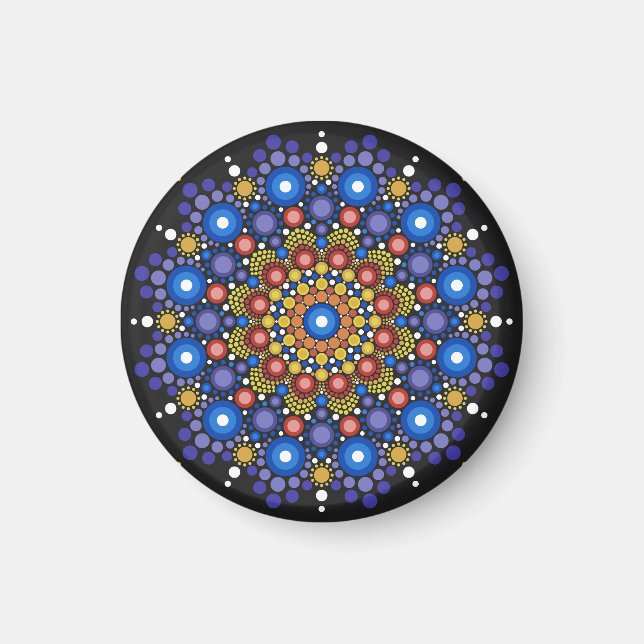 Blumenstrauß Fraktal Retro Mandala Magnet (Vorne)