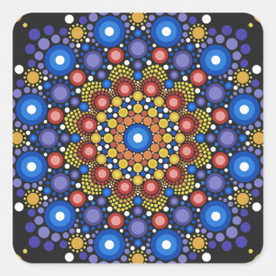 Blumenstrauß Fraktal Retro Mandala Quadratischer Aufkleber