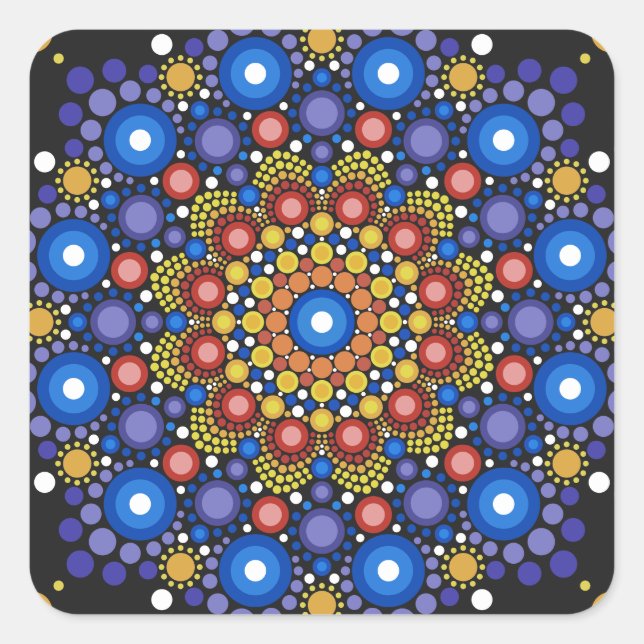 Blumenstrauß Fraktal Retro Mandala Quadratischer Aufkleber (Vorderseite)
