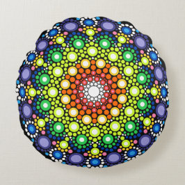 Blumenstrauß Fraktal Retro Mandala Rundes Kissen