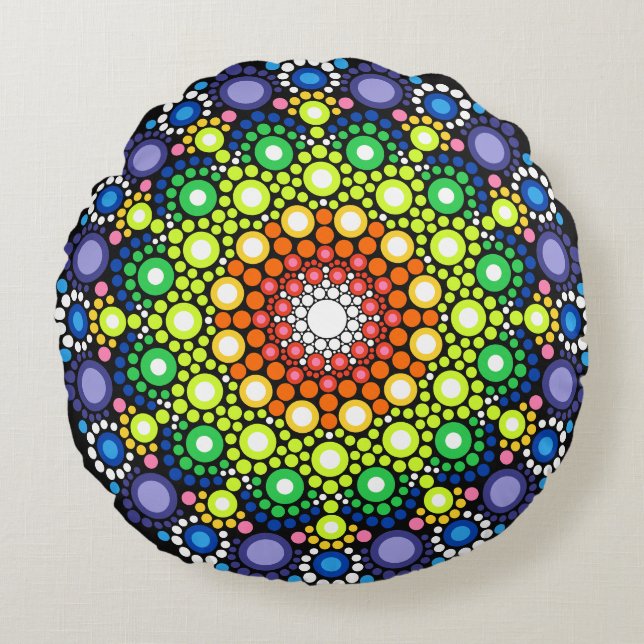 Blumenstrauß Fraktal Retro Mandala Rundes Kissen (Vorderseite)