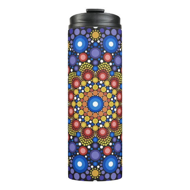 Blumenstrauß Fraktal Retro Mandala Thermosbecher (Vorderseite)