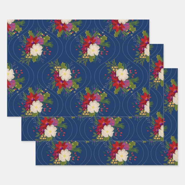 Blumenstrauß-Geschenkpackung Blau 3 Packung Geschenkpapier Set